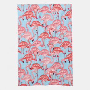 Linge De Cuisine Flamants roses roses lumineux sur le bleu