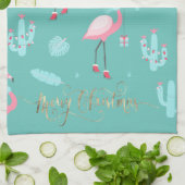 Linge De Cuisine Flamants roses Santa Hat présente des flocons de n (Plié)