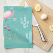 Linge De Cuisine Flamants roses Santa Hat présente des flocons de n (Quart Plié)