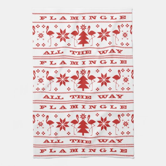 Linge De Cuisine Flamingle tout le chemin Chandail de Noël Rouge (Vertical)