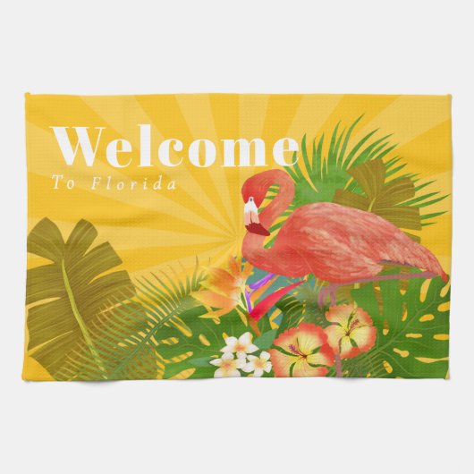 Linge De Cuisine Flamingo Florida Welcome Yellow Orange (Horizontal)