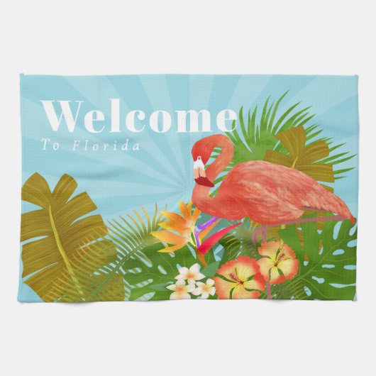Linge De Cuisine Flamingo Floride Bienvenue Bleu (Horizontal)