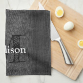 Linge De Cuisine Flamme blanc noir scintille bois rustique Monogram (Quart Plié)