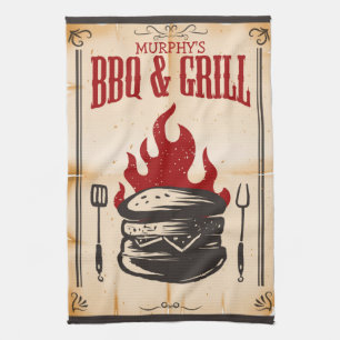 Linge De Cuisine Flammes BBQ et Grill Family personnalisées