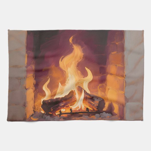 Linge De Cuisine Flammes de cheminée cosy (Horizontal)