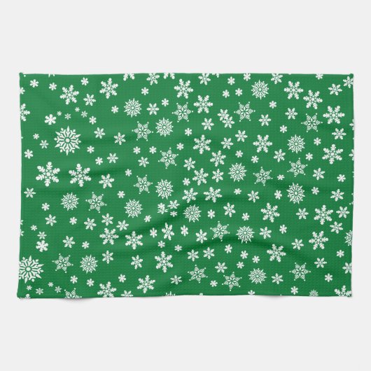 Linge De Cuisine Flammes de neige blanches à Noël vert (Horizontal)