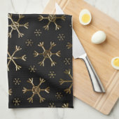Linge De Cuisine Flammes de neige de Noël en métal noir et or (Quart Plié)