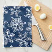 Linge De Cuisine Flammes de neige sur bleu foncé (Quart Plié)