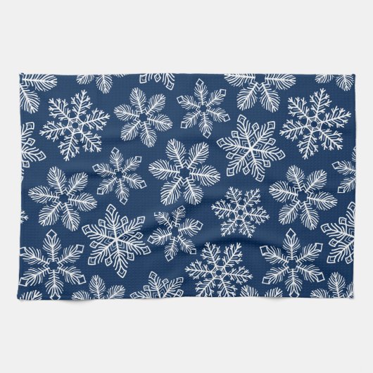 Linge De Cuisine Flammes de neige sur bleu foncé (Horizontal)