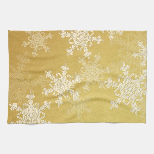 Linge De Cuisine Flammes de Noël dorées et blanches (Horizontal)