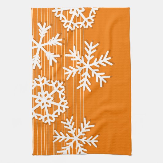 Linge De Cuisine Flèche de neige blanche de Noël orange et blanc mo (Vertical)
