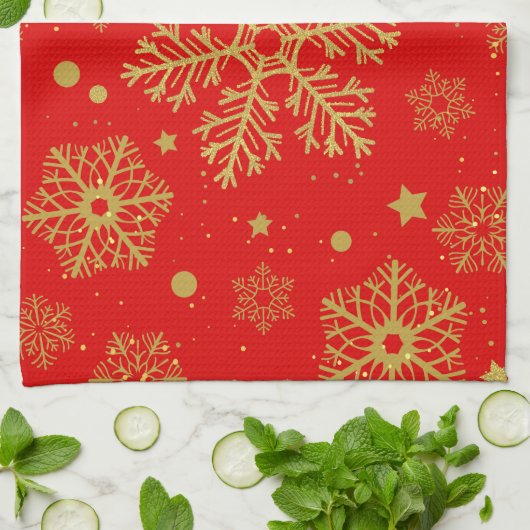 Linge De Cuisine Flèche dorée sur rouge (Plié)