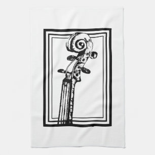 Linge De Cuisine Flèche violon noir et blanc avec traits noirs