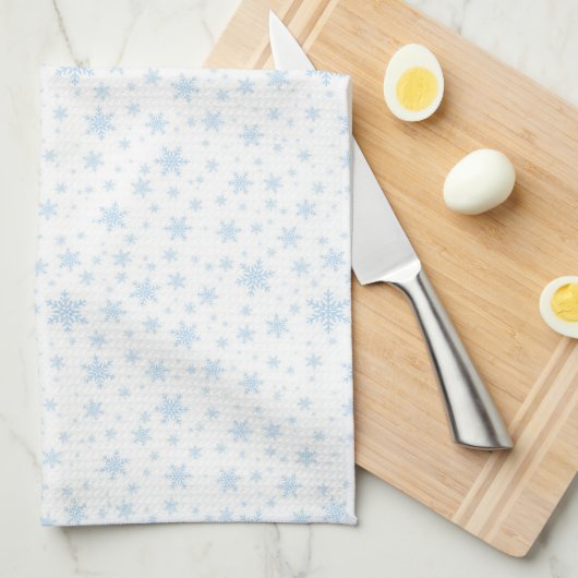 Linge De Cuisine Flèches de neige bleu clair sur blanc (Quart Plié)