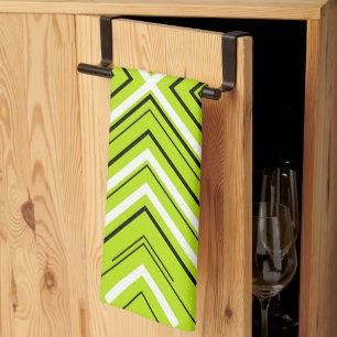 Linge De Cuisine Flèches en vert citron, noir et blanc