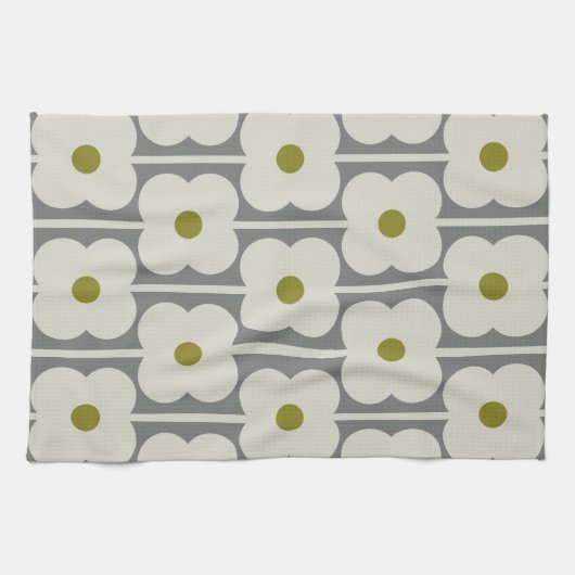 Linge De Cuisine Fleur Abacus et petite tige motif blanc & gris (Horizontal)