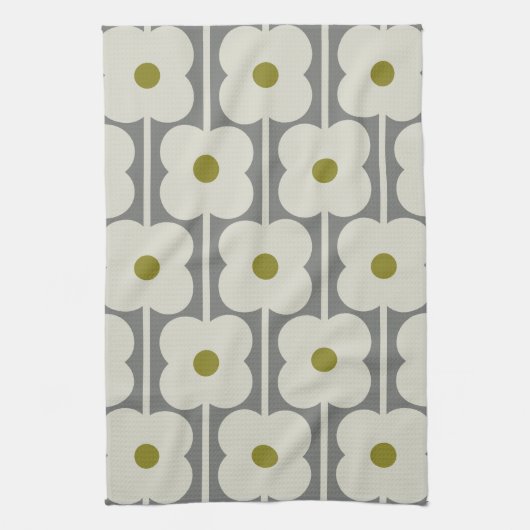 Linge De Cuisine Fleur Abacus et petite tige motif blanc & gris (Vertical)