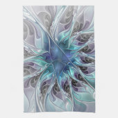 Linge De Cuisine Fleur Abstraite Fractale Moderne Avec Bleu (Vertical)