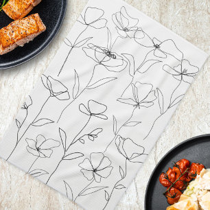 Linge De Cuisine Fleur Abstraite Moderne Noir Blanc Floral Minimali