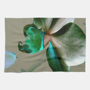 Linge De Cuisine Fleur artistique dans les tons bleu, vert et gris