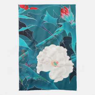 Linge De Cuisine Fleur blanche et rouge, design japonais