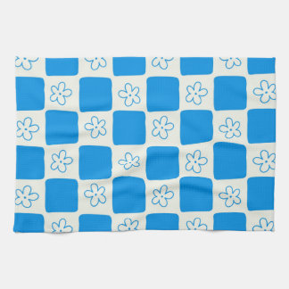 Linge De Cuisine Fleur bleue Preppy À damiers Motif