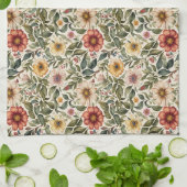 Linge De Cuisine Fleur botanique orange doré et brûlé (Plié)