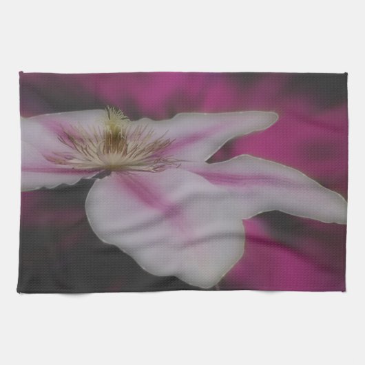 Linge De Cuisine Fleur Clematis Blanche Et Rose (Horizontal)