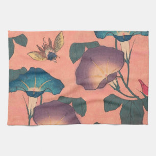 Linge De Cuisine Fleur d'abeille rose classique Hokusai Art
