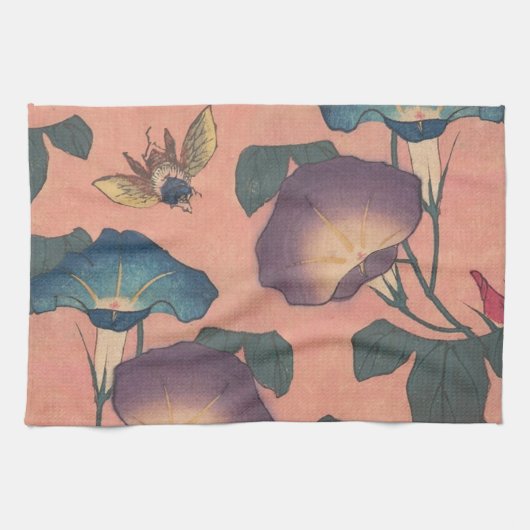 Linge De Cuisine Fleur d'abeille rose classique Hokusai Art (Horizontal)