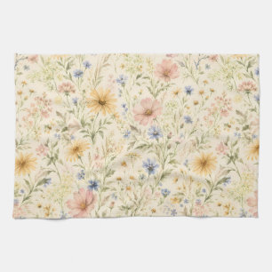 Linge De Cuisine Fleur d'aquarelle de cottage pastel