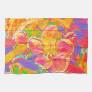 Linge De Cuisine Fleur d'aquarelle florale en bois peint rose jaune