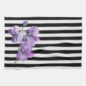 Linge De Cuisine Fleur d'aquarelle violette à rayures d'orchidées (Horizontal)