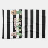 Linge De Cuisine Fleur de Cactus Rayures Noires et Blanches (Horizontal)