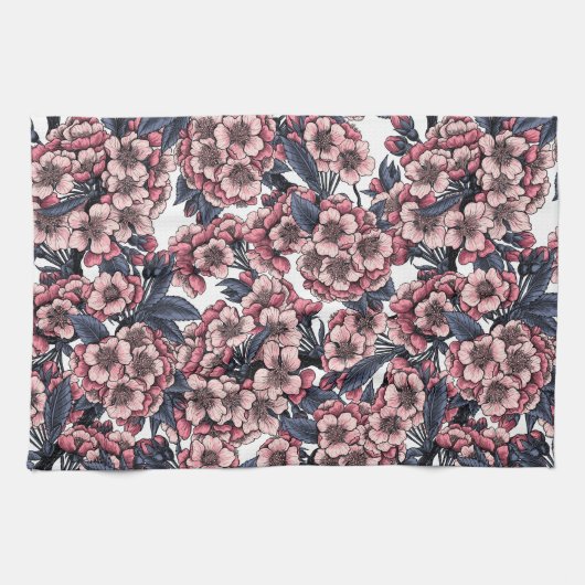 Linge De Cuisine Fleur de cerisier rose et bleu (Horizontal)
