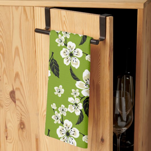 LINGE DE CUISINE FLEUR DE CERISIER - SAKURA (THÉ VERT MATCHA) (Pliage en tiers)