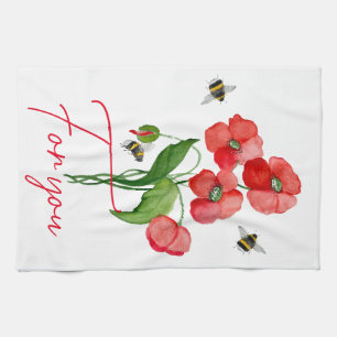 Linge De Cuisine Fleur de coquelicot et bourdons