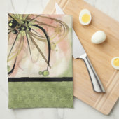 Linge De Cuisine Fleur de fantaisie décorée d'un monogramme (Quart Plié)