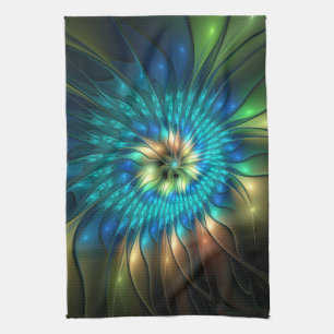 Linge De Cuisine Fleur de fantaisie lumineuse, fractale abstraite c