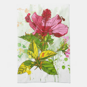 Linge De Cuisine Fleur de ketmie - peinture d'aquarelle