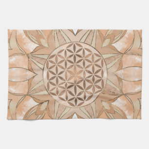 Linge De Cuisine Fleur de la vie Aquarelle douce pêche