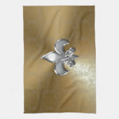 Linge De Cuisine Fleur-De-Lis Argent sur Damas Or (Vertical)