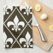 Linge De Cuisine Fleur de Lis au chocolat (Quart Plié)