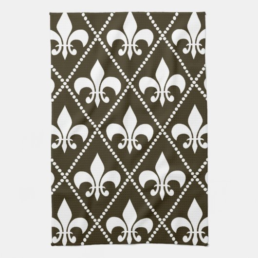 Linge De Cuisine Fleur de Lis au chocolat (Vertical)