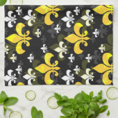 Linge De Cuisine Fleur De Lis Blanc Jaune (Plié)