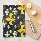 Linge De Cuisine Fleur De Lis Blanc Jaune (Quart Plié)