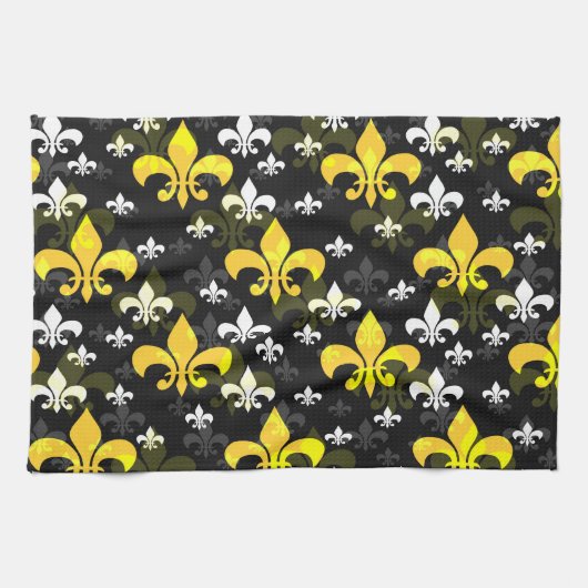 Linge De Cuisine Fleur De Lis Blanc Jaune (Horizontal)