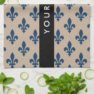 Linge De Cuisine Fleur de Lis, Bleu Marine sur Beige, Royal, Votre