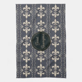 Linge De Cuisine Fleur de Lis, couturière royale motif. texte. (Vertical)