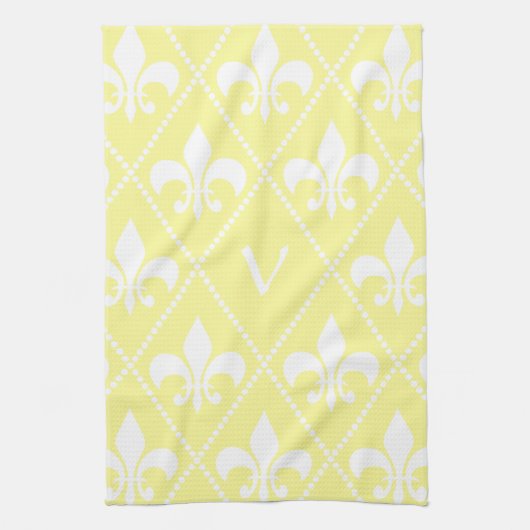 Linge De Cuisine Fleur de Lis crème avec monogramme initial (Vertical)